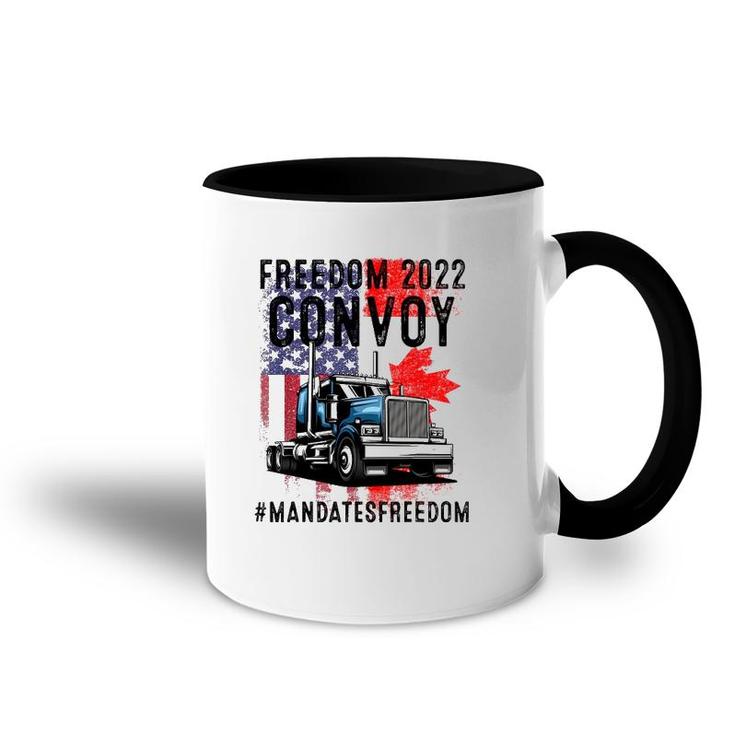 American Flag Canada Flag Freedom Convoy 2022 Trucker Driver Accent Mug