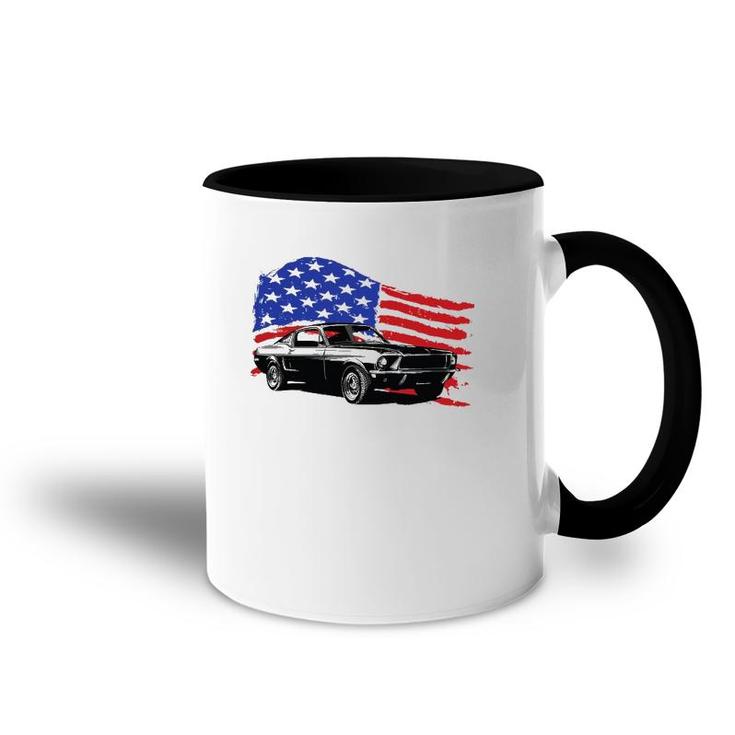 American Muscle Car With Flying American Flag For Car Lovers Accent Mug
