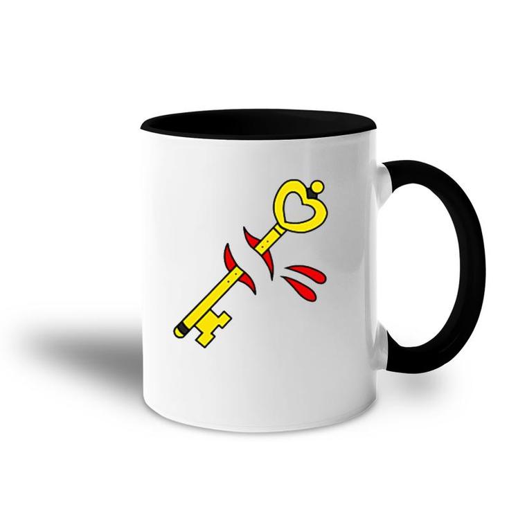 American Traditional Tattoo Style Key Over Heart Accent Mug