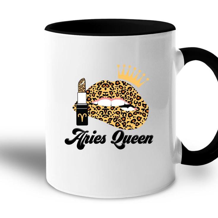 Aries Queen Aries Girls Yellow Lipstick Leopard Birthday Gift Accent Mug