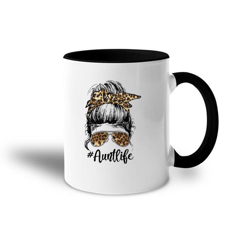 Aunt Life Cute Messy Bun Leopard Girl Mother's Day Funny Accent Mug