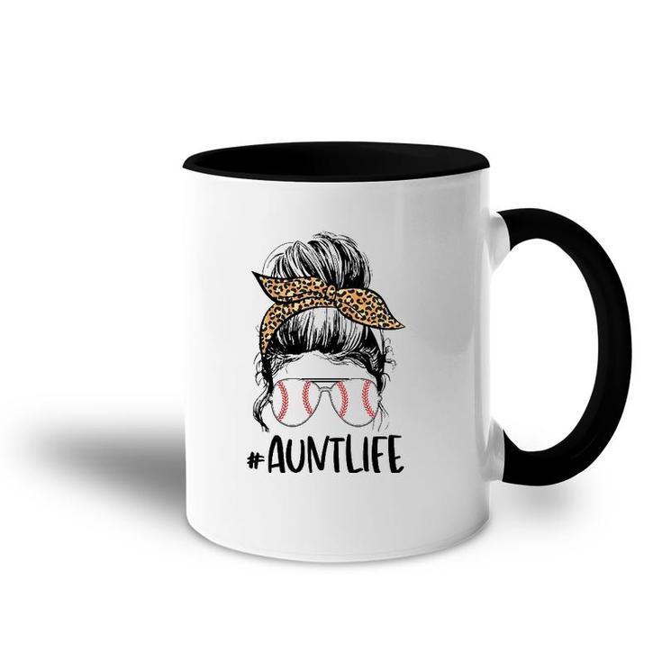 Baseball Aunt Messy Bun, Auntie Life Messy Bun Mother's Day Accent Mug