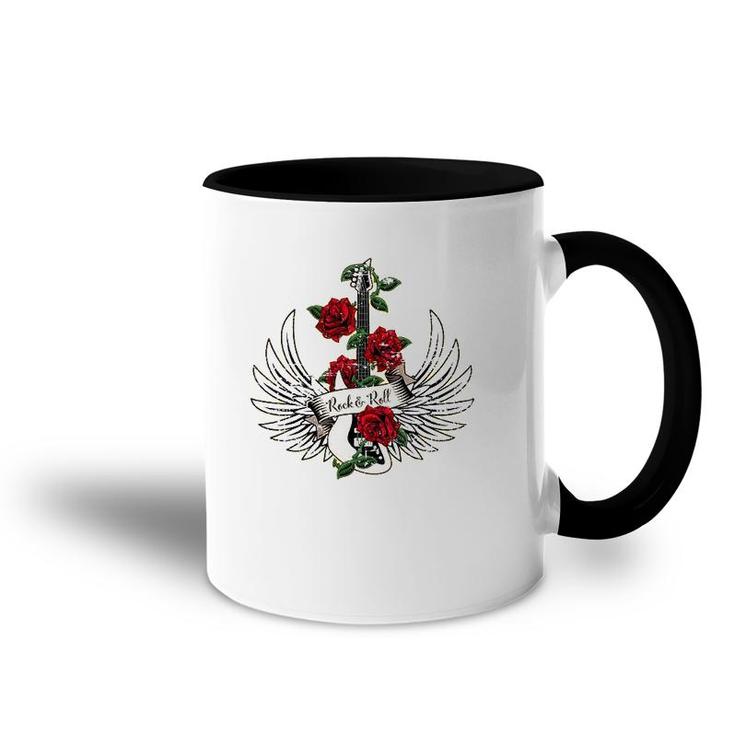 Bass Guitar Wings Roses Distressed Rock And Roll Design Accent Mug