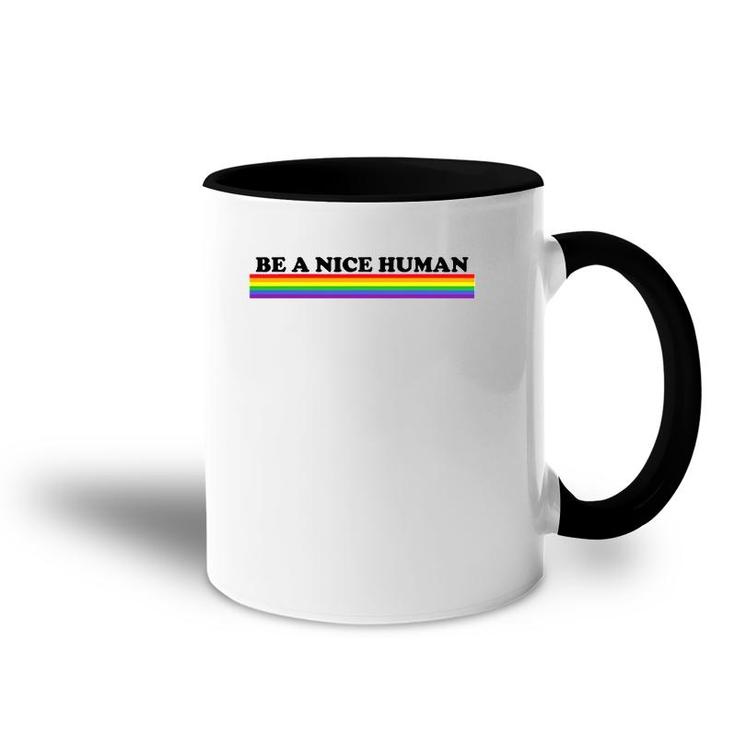 Be A Nice Human Inspirational Rainbow Accent Mug