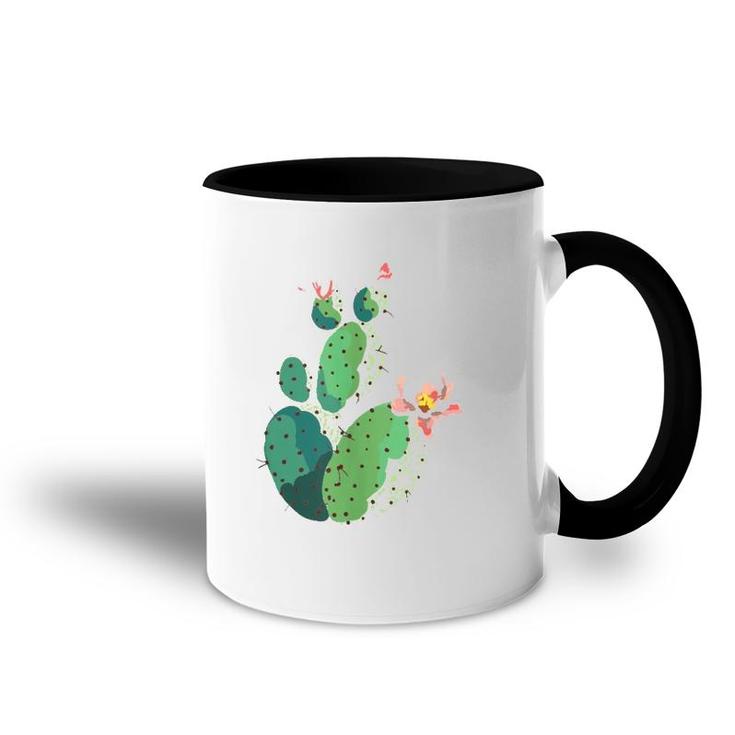 Beautiful Cactus Tree Pink Flowers Hand Drawn Painting  Accent Mug