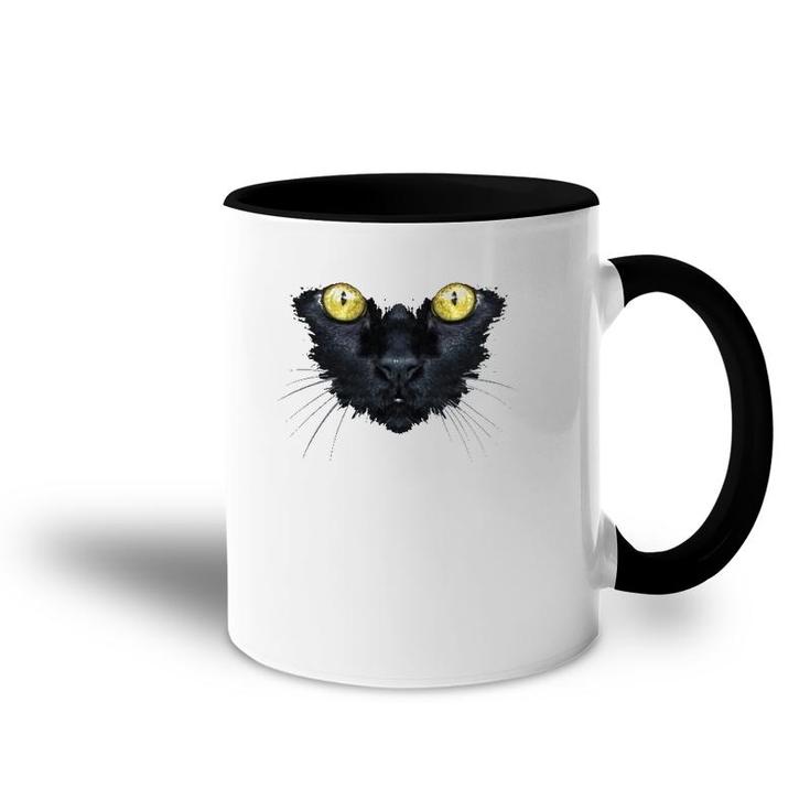 Black Cat Yellow Eyes Kitty Kitten Cat Face Accent Mug