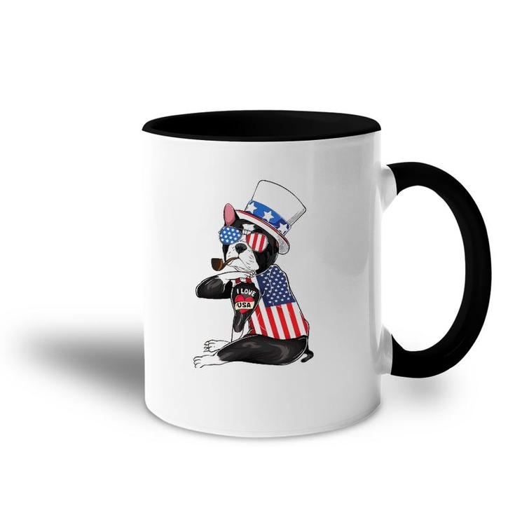 Boston Terrier Dog Merica 4Th Of July Usa American Flag Men Accent Mug