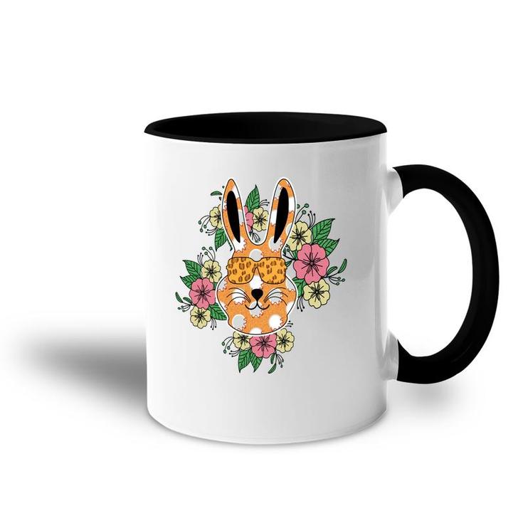 Bunny Cat Wearing Leopard Sunglasses Floral Easter Day Accent Mug