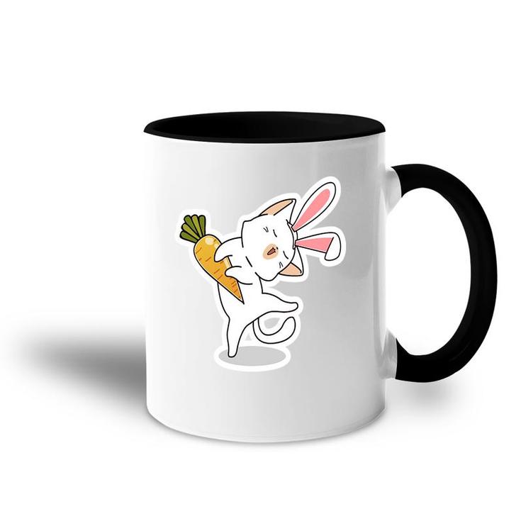 Bunny Cat With Carrots Dancing Happy Easter Day Accent Mug