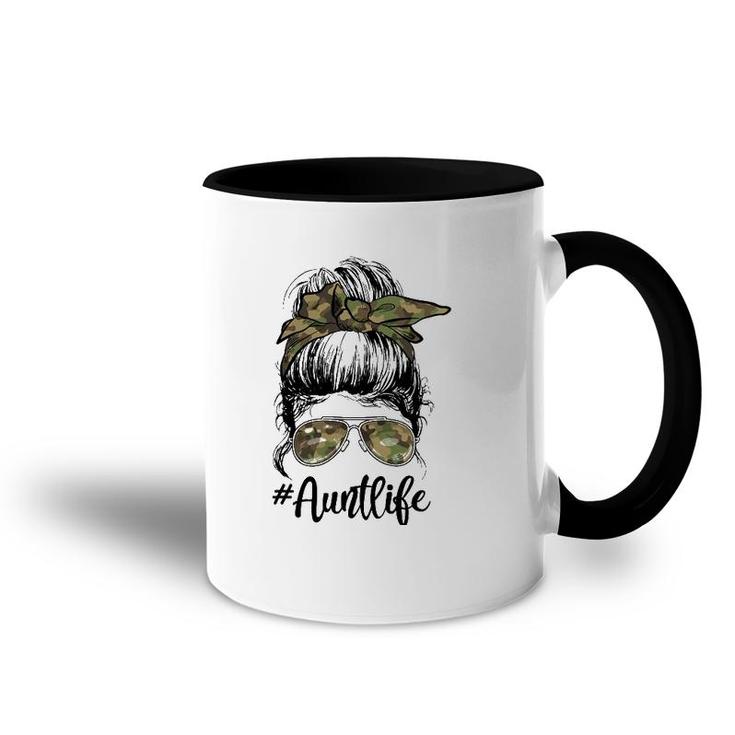Camouflage Aunt Life Messy Bun Girl Veterans Day Mother's Day Accent Mug