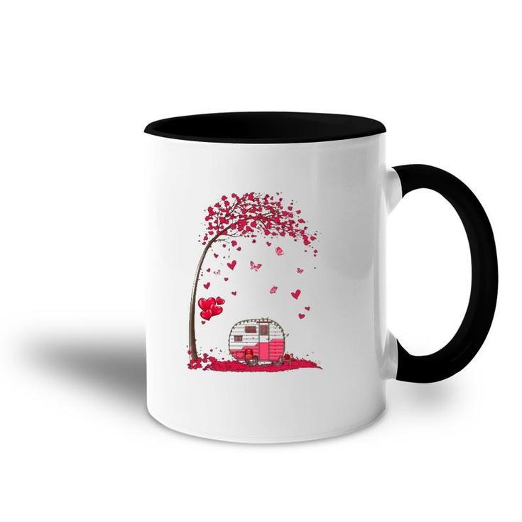 Camping Heart Tree Falling Hearts Valentine's Day Camper Accent Mug