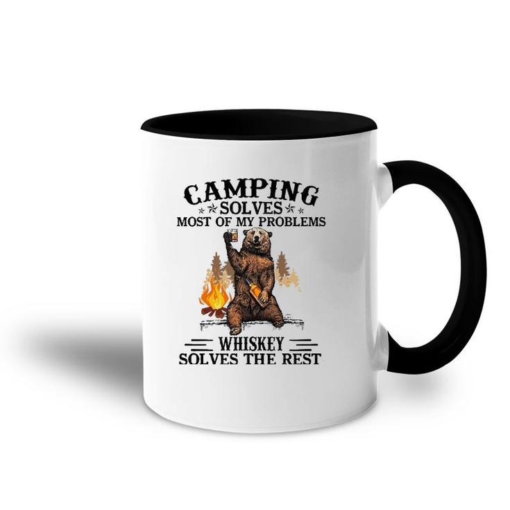 Camping Solves Most Of My Problems Bear And Whiskey Accent Mug