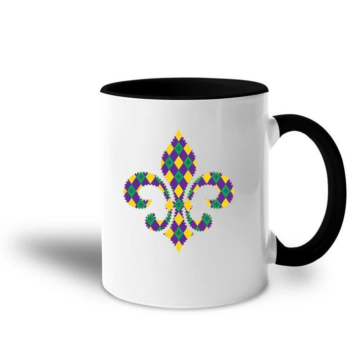 Checkered Mardi Gras Fleur De Lys Symbol Accent Mug