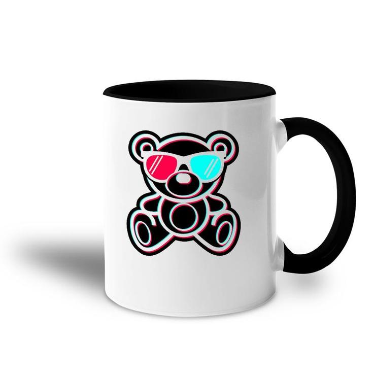 Cool Teddy Bear Glitch Effect With 3D Glasses Accent Mug