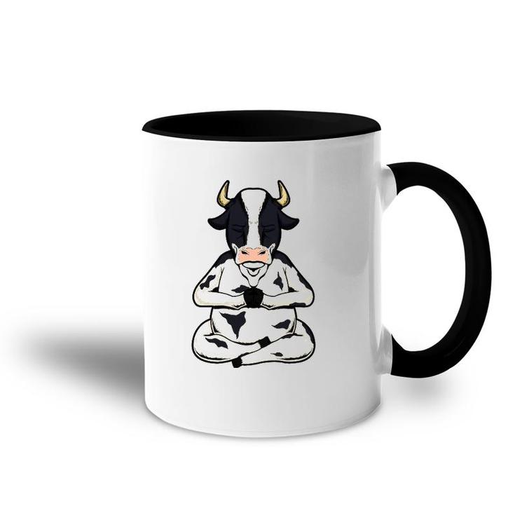 Cow Yoga Meditating Calf Yogi Bull Sitting Yoga Pose Namaste Accent Mug