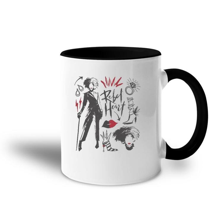 Cruella Rebel Heart Collage Sketches Accent Mug