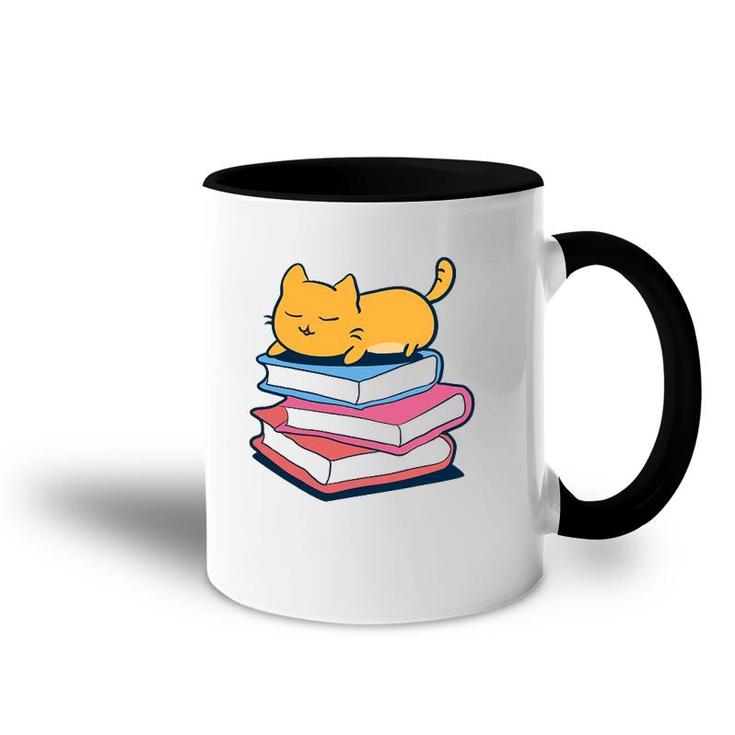 Cute Cat Sleeping On Book Bookworm Librarian Gift Accent Mug