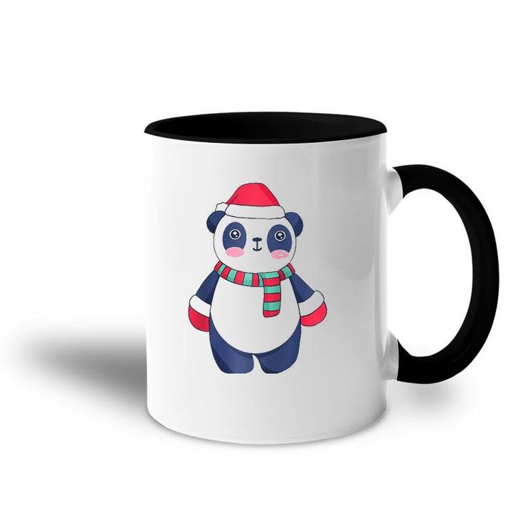 Cute Christmas Baby Panda Bear Santa Hat Scarf And Gloves Raglan Baseball Tee Accent Mug