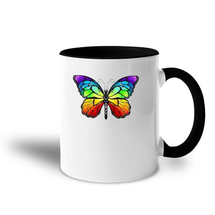 Cute Rainbow Monarch Butterfly Aesthetic Gift Raglan Baseball Tee Accent Mug