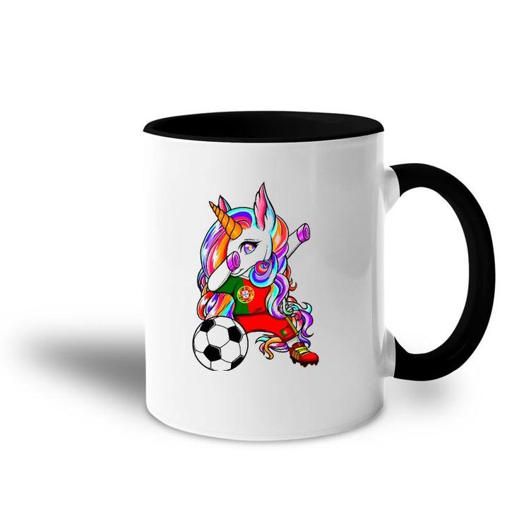 Dabbing Unicorn Portugal Soccer Fans Jersey Flag Football Accent Mug