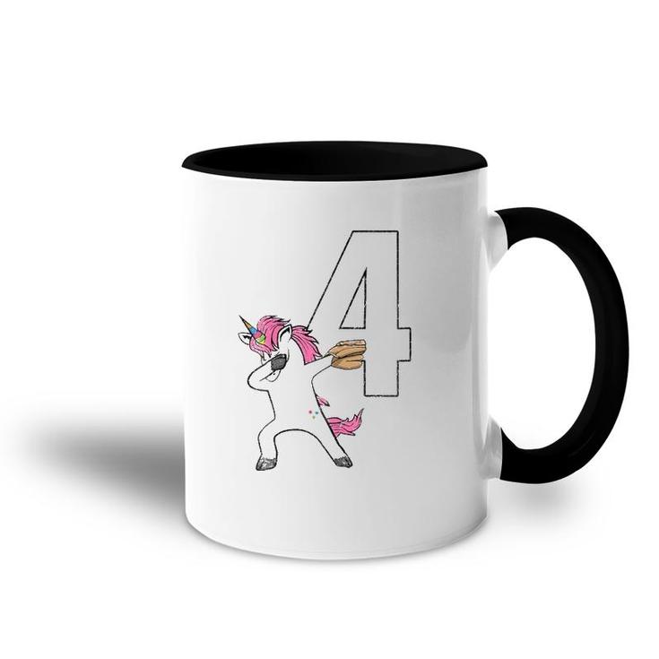 Dabbing Unicorn Softball Number 4 - Softball Jersey Accent Mug