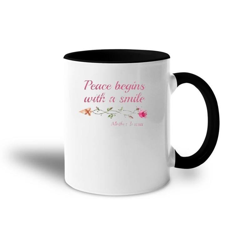 Distressed Mother Teresa Quote Peace Beings With Smile Accent Mug