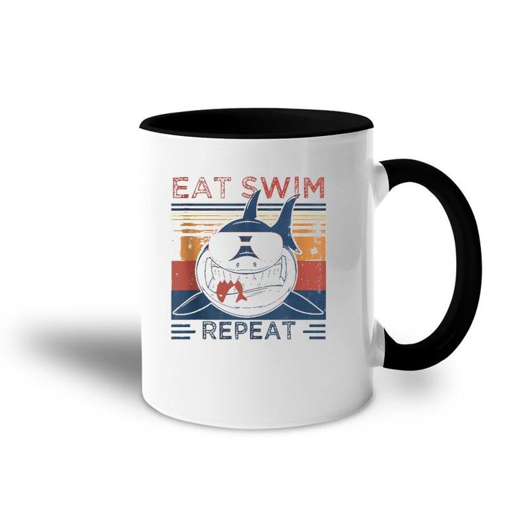 Eat Swim Repeat Shark Lovers Retro Vintage For The Week  Accent Mug