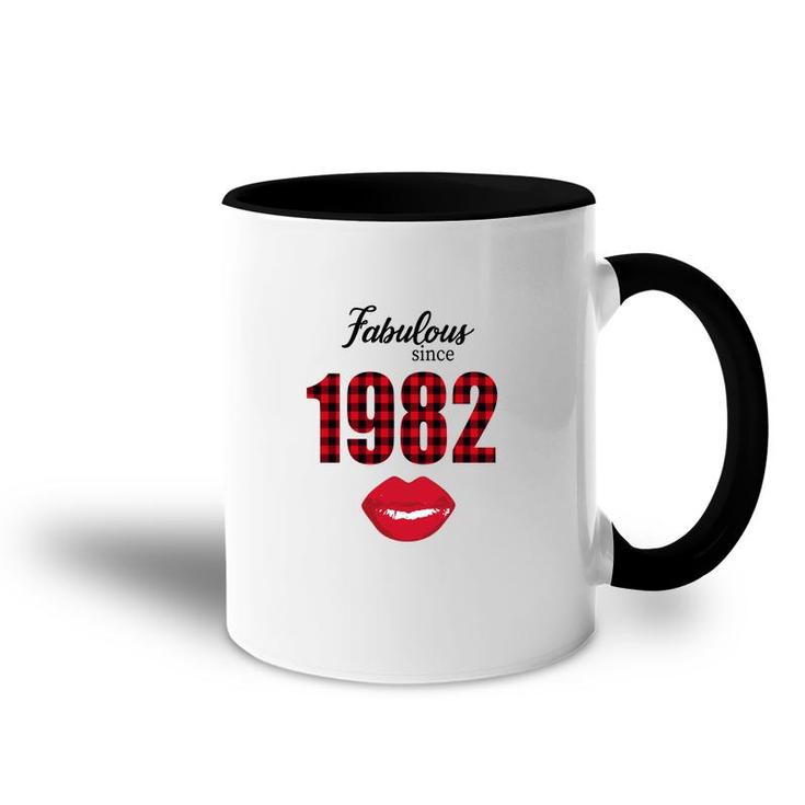 Fabulous Since 1982 Black Red Plaid Lips Happy 40Th Birthday Accent Mug