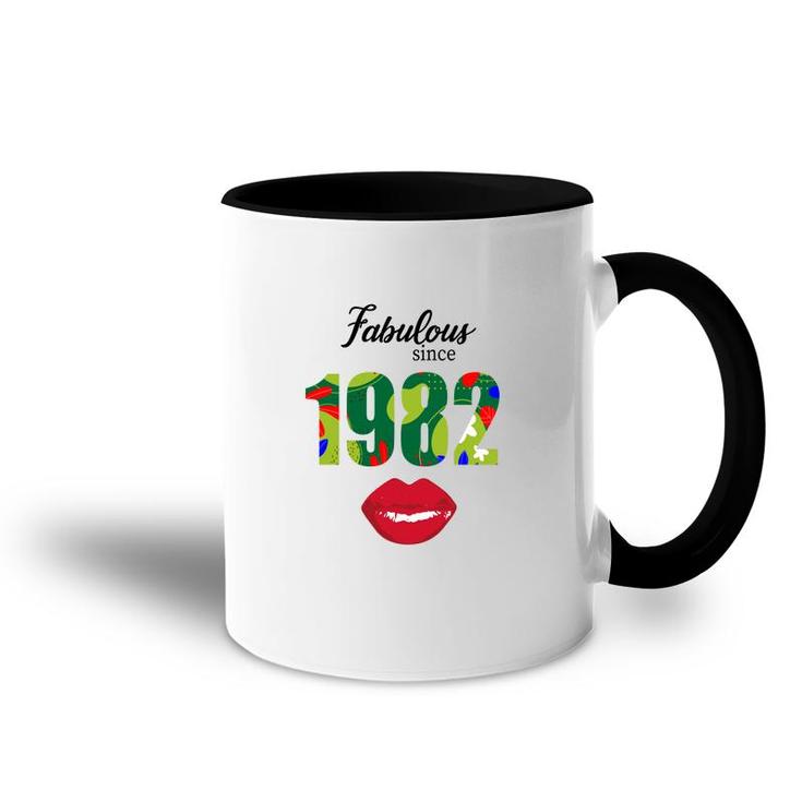 Fabulous Since 1982 Red Lips Green 40Th Birthday Accent Mug
