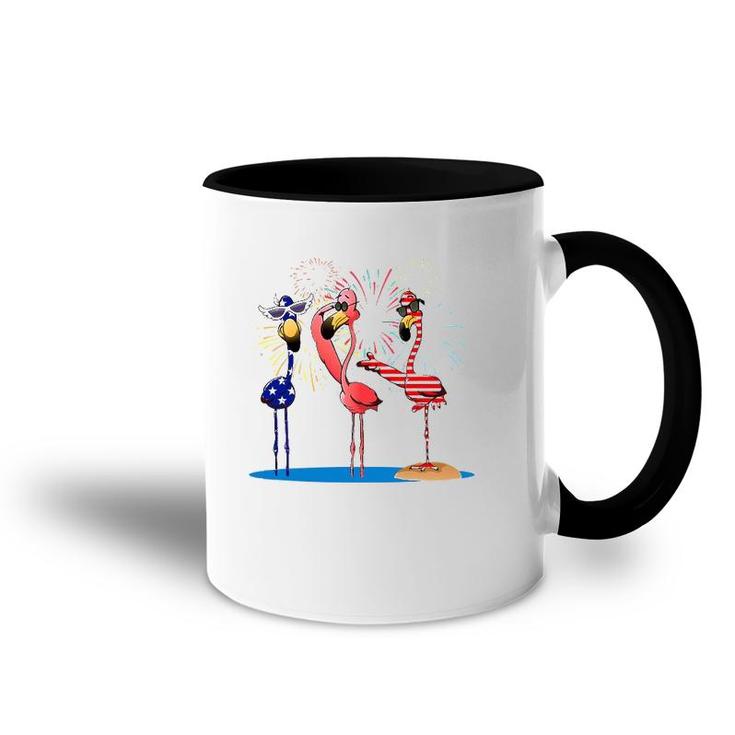 Flamingo American Flag Shadow The 4Th July 2021 Funny Accent Mug