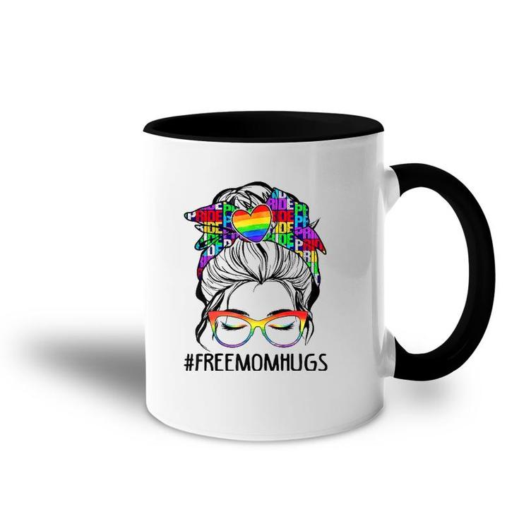 Free Mom Hugs Messy Bun Lgbt Pride Rainbow Accent Mug