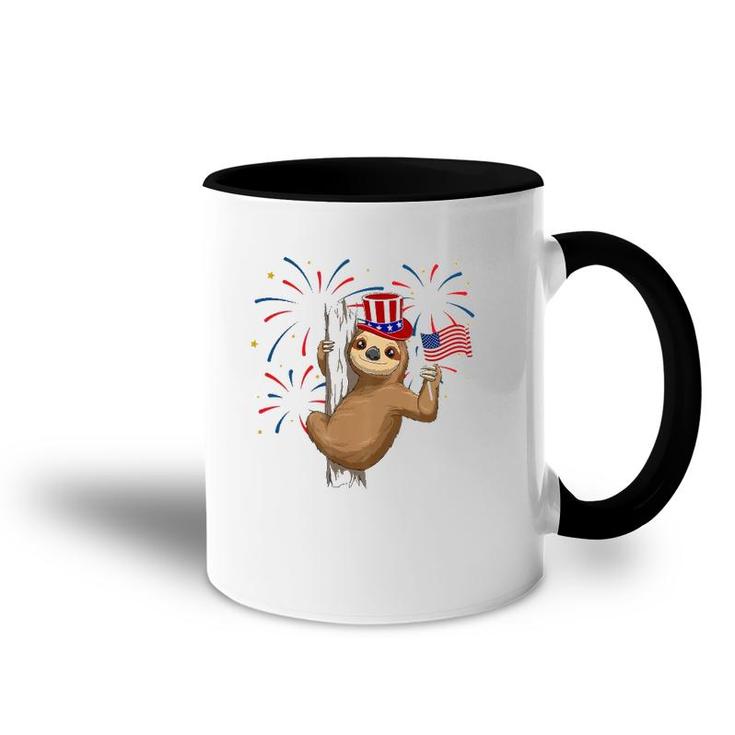 Funny 4Th Of July Sloth With American Flag Patriotic Accent Mug