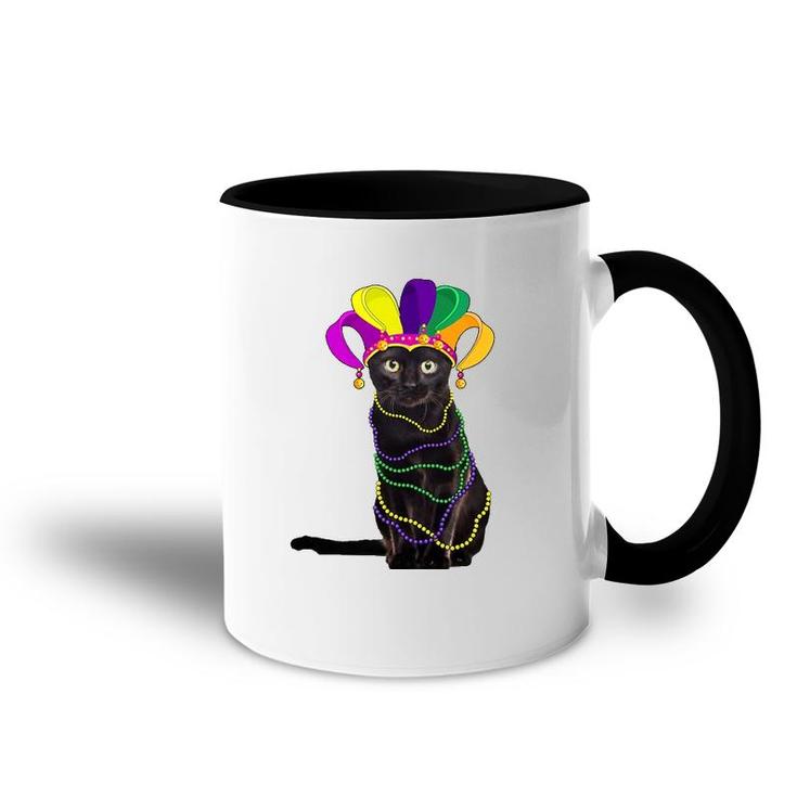 Funny Black Cat In Mardi Gras New Orleans Carnival Costume Accent Mug