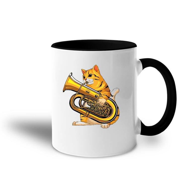 Funny Cat Playing Tuba Gift Cute Kitten Musician Fan Accent Mug