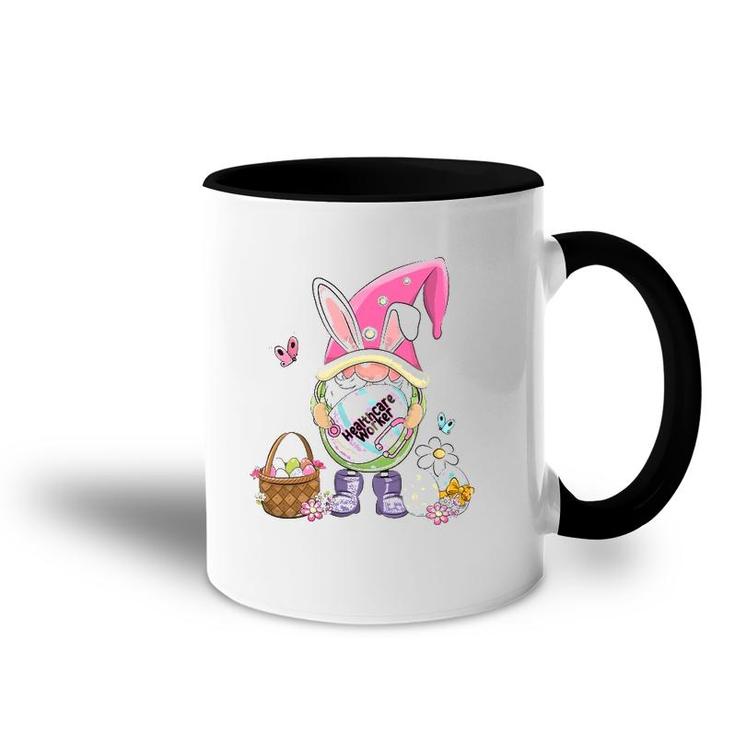 Funny Gnome Holding Easter Eggs Healthcare Worker Bunny Accent Mug