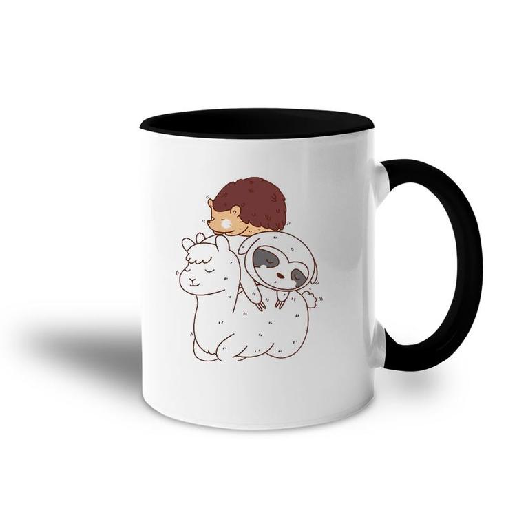 Funny Hedgehog Riding Sloth Riding Llama Accent Mug