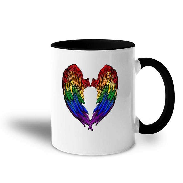 Gay Pride Month Rainbow Angels Wings Back Design Accent Mug