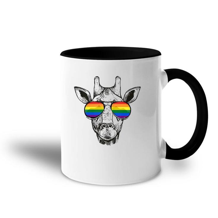 Giraffe Gay Pride Flag Sunglasses Lgbtq Gift  Accent Mug