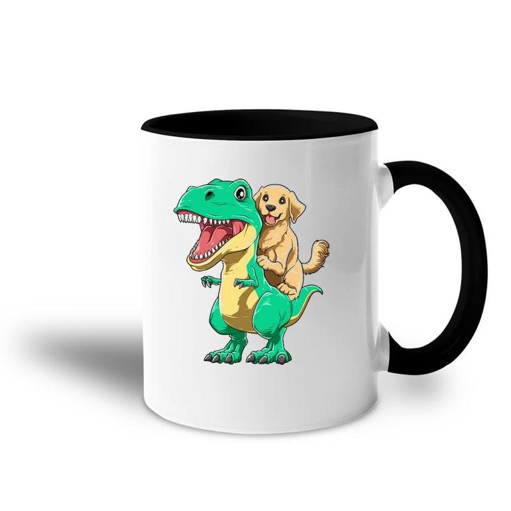 Golden Retriever Riding Dinosaurrex Cute Golden Retriever Accent Mug