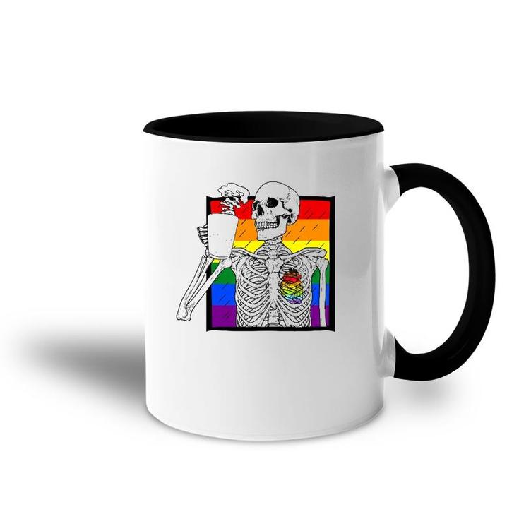 Goth Skeleton Coffee Gay Lesbian Pride Rainbow Human Heart Accent Mug