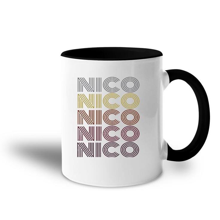 Graphic Tee First Name Nico Retro Pattern Vintage Style Accent Mug
