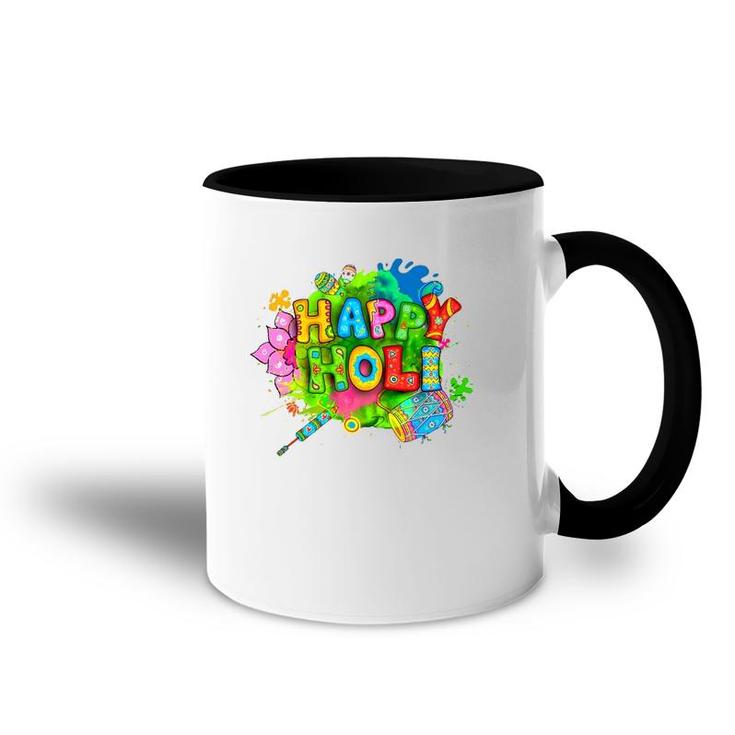 Happy Holi Beautiful Colors Dhol Pichkari Flowers Accent Mug