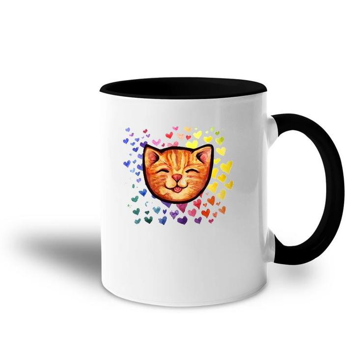 Happy Orange Tabby Cat Rainbow Accent Mug