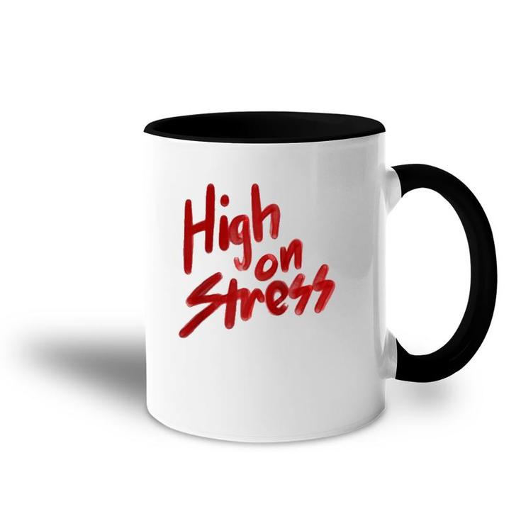 High On Stress Retro Red Spraypaint Graphic Raglan Baseball Tee Accent Mug
