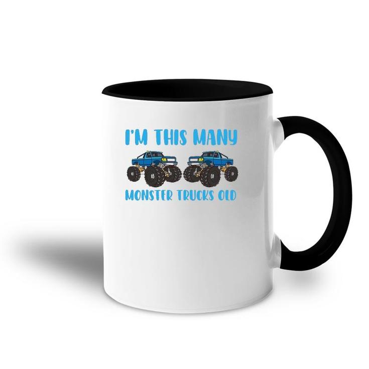I'm This Many Monster Trucks Old Toddler 2 Years 2Nd Birthday Accent Mug