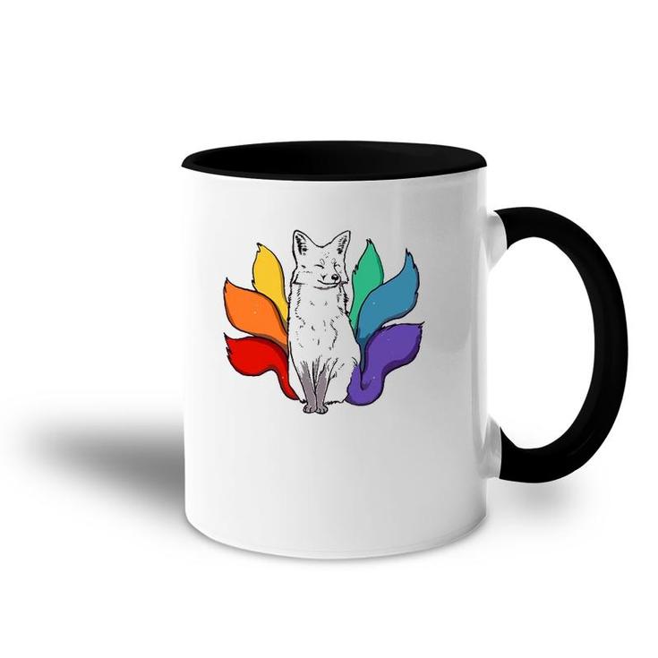Japanese Kitsune Fox With Rainbow Tails, Lgbt Gay Pride Accent Mug