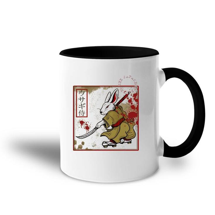 Japanese Samurai Bushido Rabbit Warrior Vintage Old Stamp Accent Mug