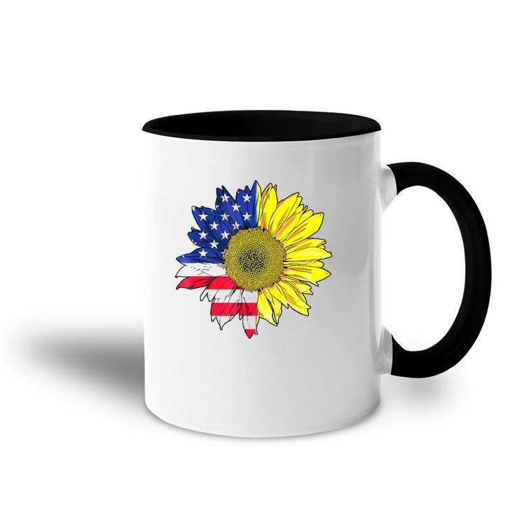 July 4 Sunflower Painting American Flag Graphic Plus Size Accent Mug