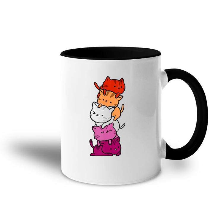 Kawaii Cat Pile Orange Pink Lesbian Pride  Accent Mug