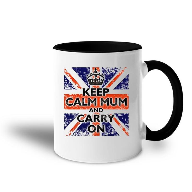 Keep Calm Mum And Carry On British Flag Accent Mug